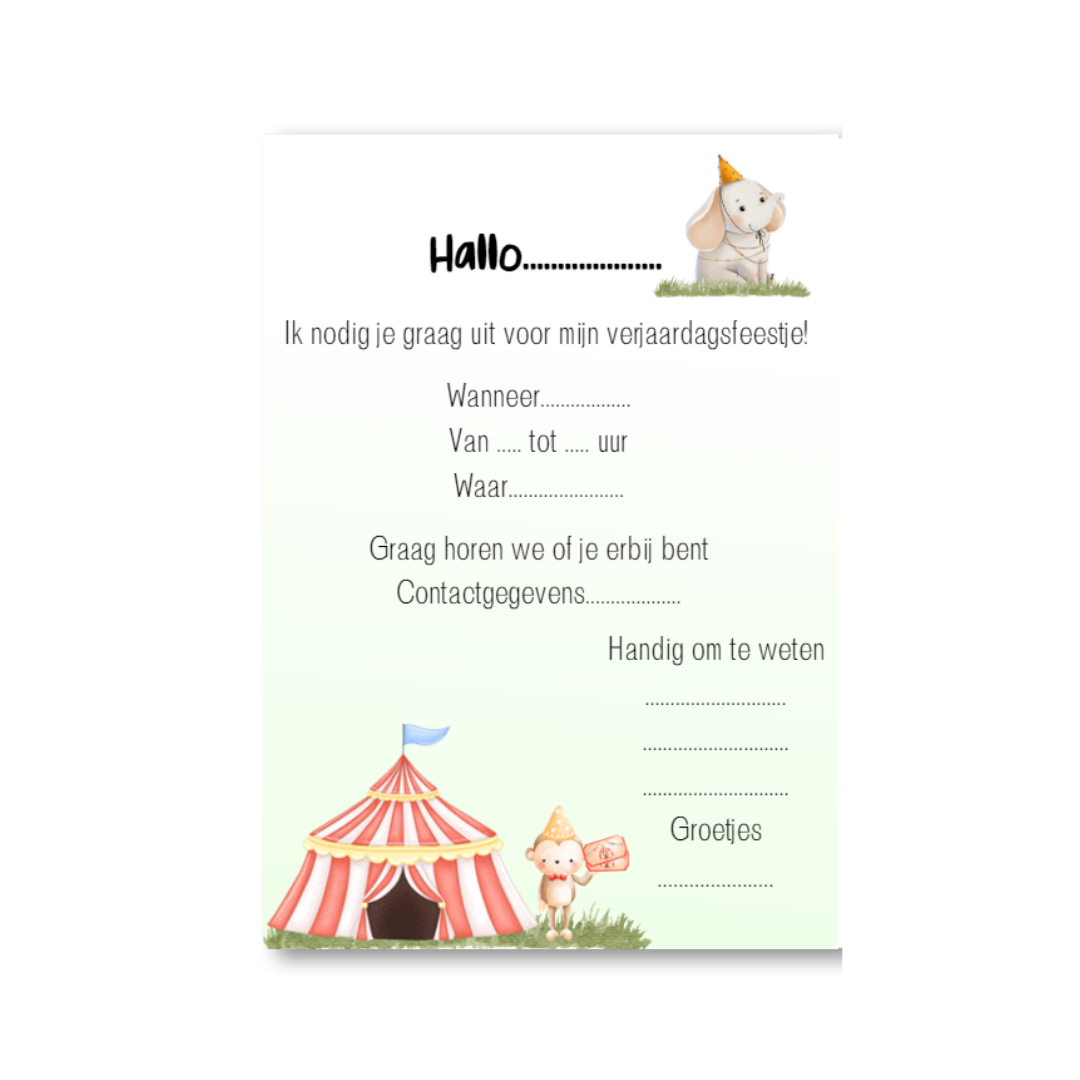 Uitnodigingskaarten Circus (8 stuks)