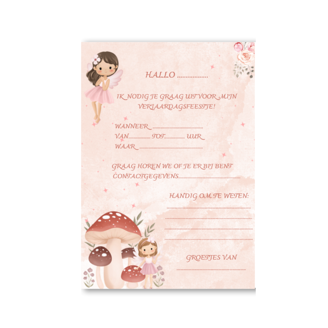 Uitnodigingskaarten Feeën (8 stuks)