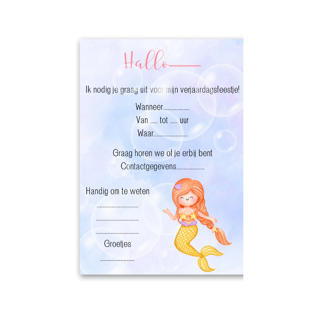 Uitnodigingskaarten Zeemeermin (8 stuks)