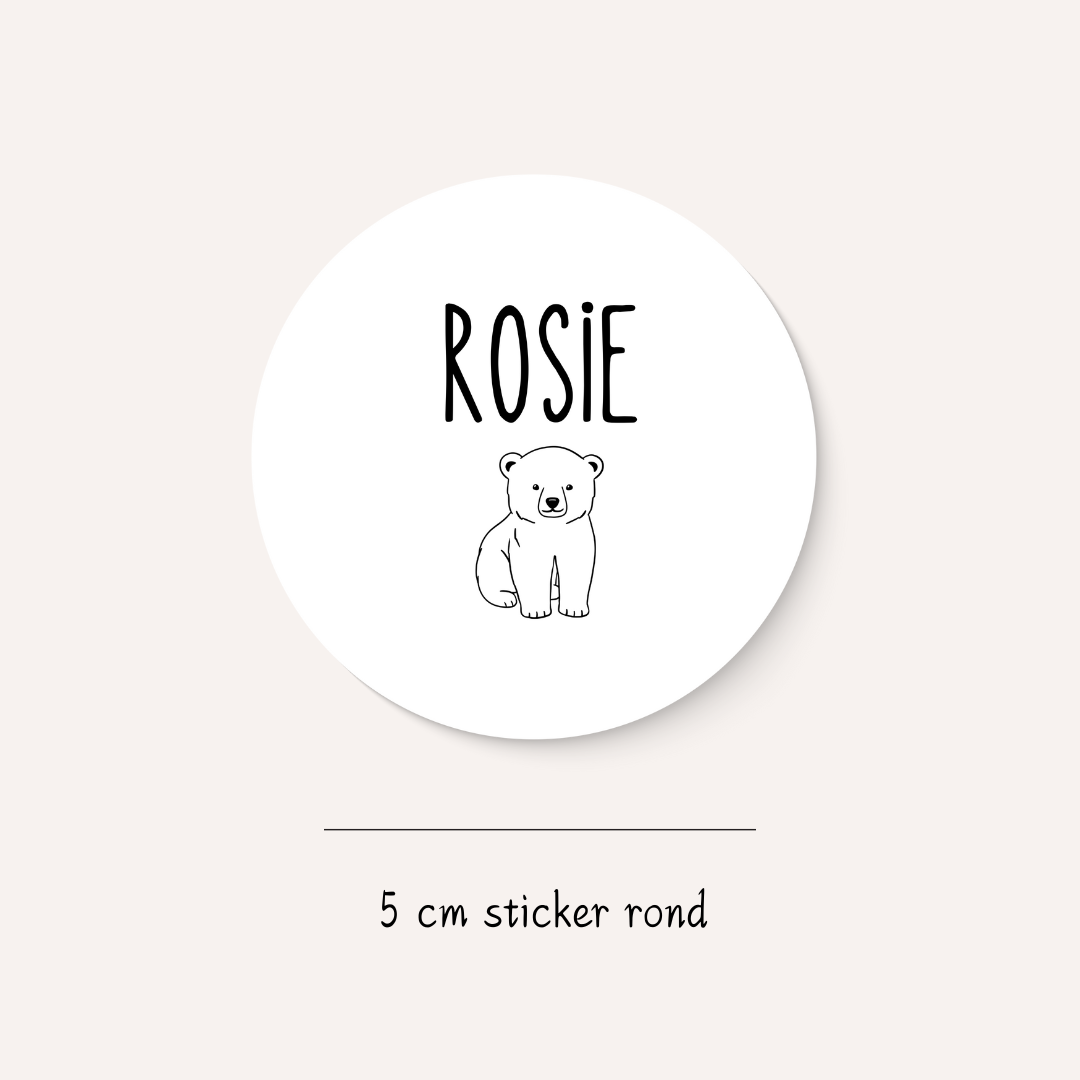 Traktatiesticker naam + ijsbeer (10 stuks)