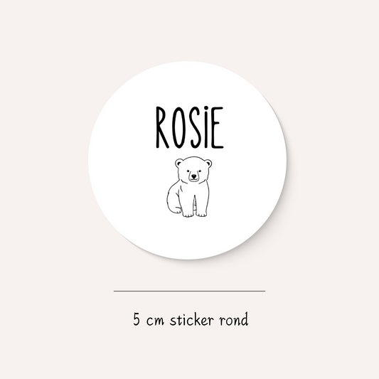 Traktatiesticker naam + ijsbeer (10 stuks)