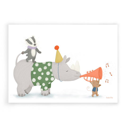 Wenskaart neushoorn feest