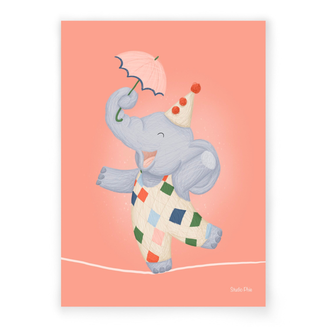 Wenskaart circus olifant
