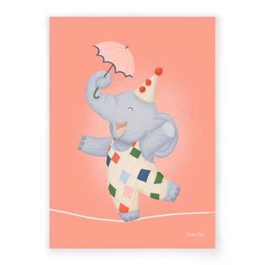 Wenskaart circus olifant