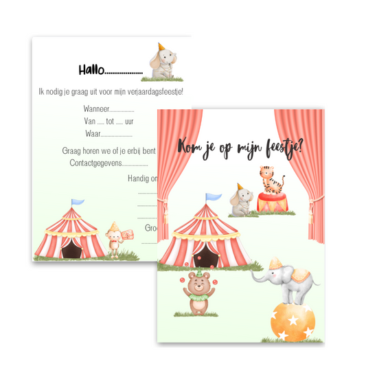 Uitnodigingskaarten Circus (8 stuks)