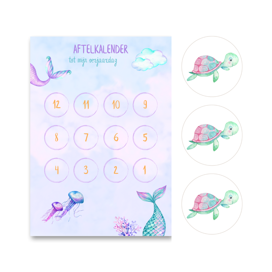 Aftelkalender verjaardag Zeemeermin incl. stickers