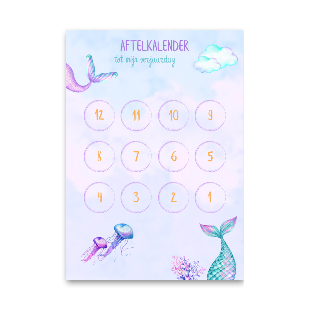 Aftelkalender verjaardag Zeemeermin incl. stickers