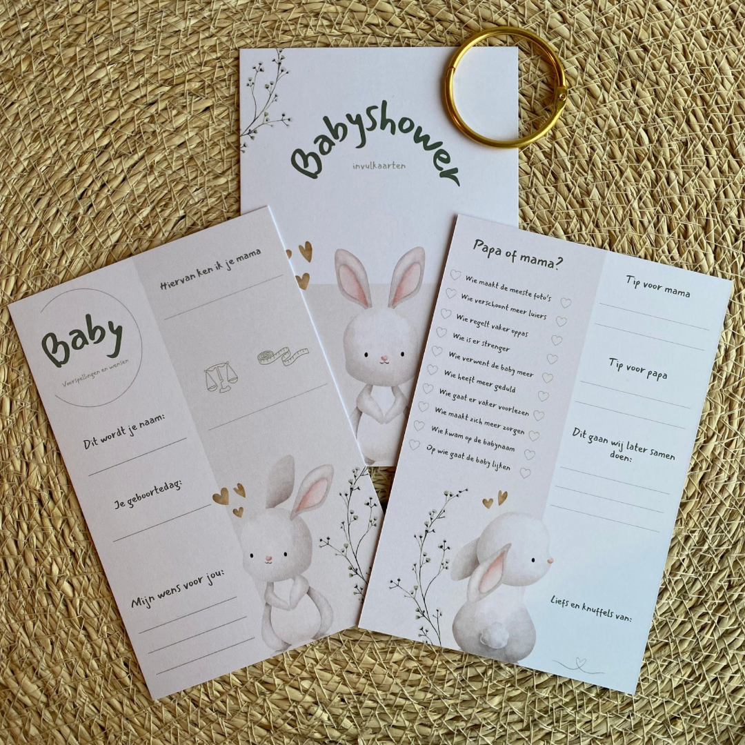 Invulkaarten babyshower incl. bewaarring