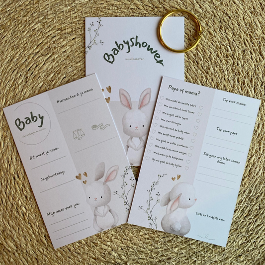 Invulkaarten babyshower incl. bewaarring