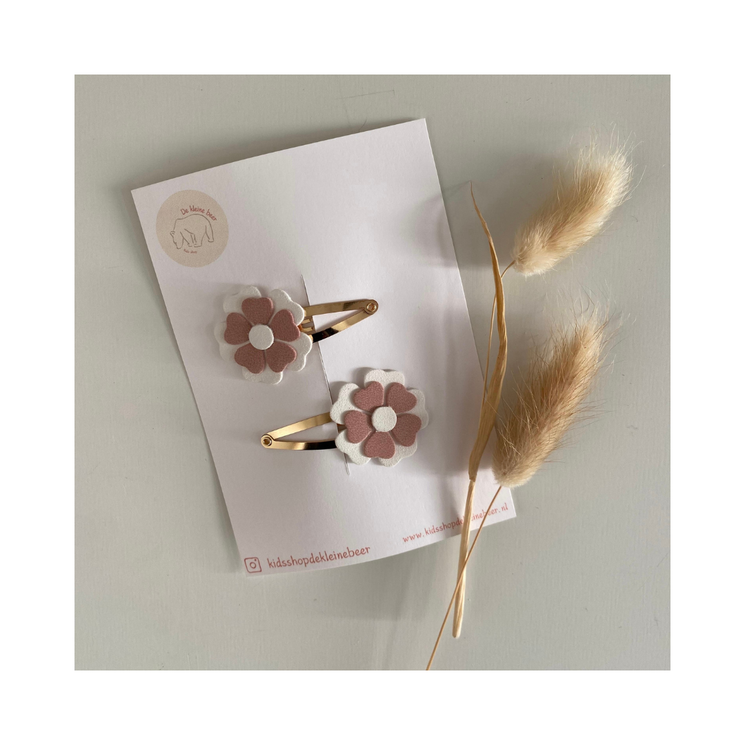 Hairpin flower + dot white/pink