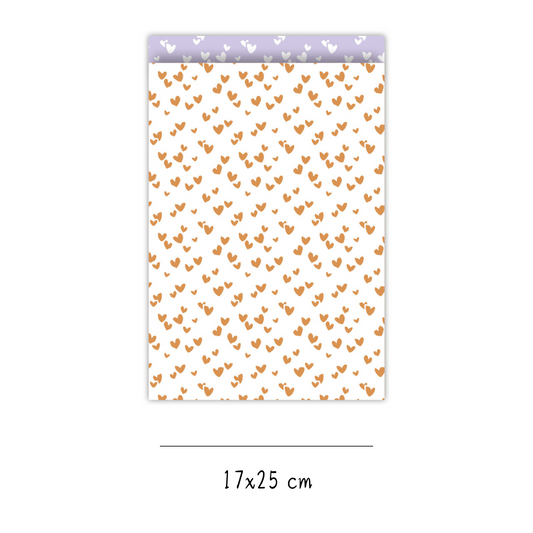 Cadeauzakje hartjes goud 17x25 cm (5 stuks)