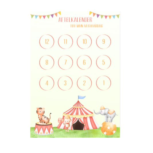 Aftelkalender verjaardag Circus incl. stickers