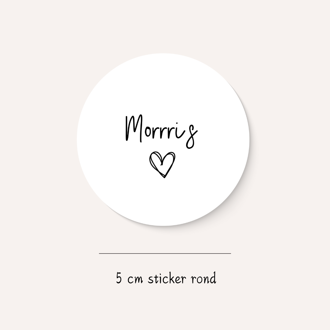 Traktatiesticker naam + hartje (10 stuks)