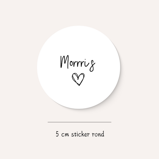 Traktatiesticker naam + hartje (10 stuks)