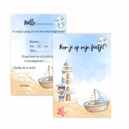 Uitnodigingskaarten Matroos (8 stuks)