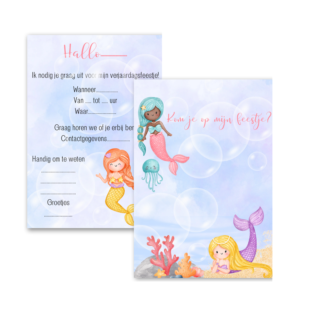 Uitnodigingskaarten Zeemeermin (8 stuks)