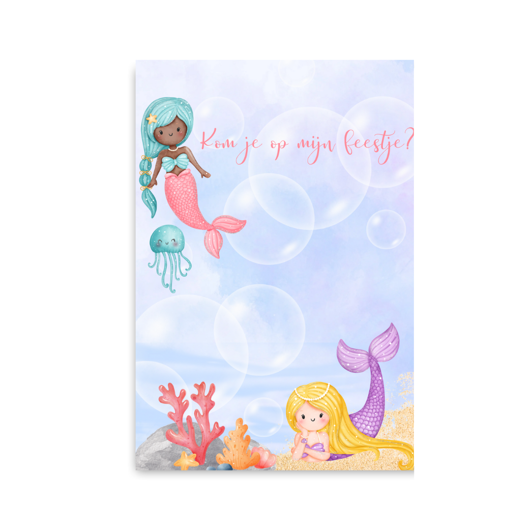 Uitnodigingskaarten Zeemeermin (8 stuks)